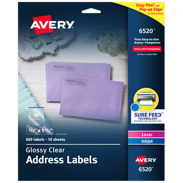 Avery Printable Return Address Labels with Sure Feed, 2/3